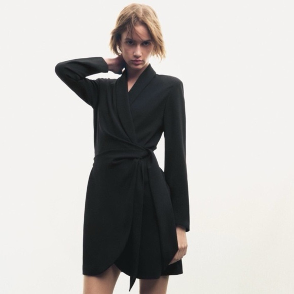Zara Black Long Sleeves Wrap Dress
